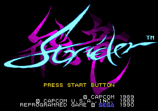 Strider title screen for Sega Mega Drive